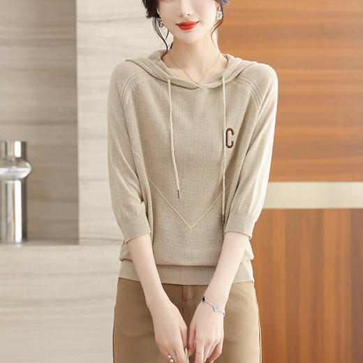 连帽卫衣七分袖上衣，女针织衫薄款春装新款妈妈夏季半袖t恤衫CC-10-2703 商品图5