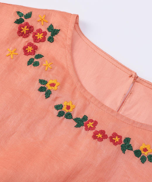 HM-C005春夏新款刺绣花朵文艺清新苎麻连衣裙减龄中袖中国风棉麻长裙 商品图1