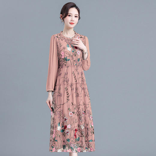 QYM SY23C21-Y重工刺锈连衣裙纱网中长款A字裙 商品图6