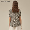 【2F】SANCELAND三石一澜23春双绉真丝衬衣短袖黑白印花衬衫SH11101082 商品缩略图4