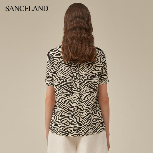 【2F】SANCELAND三石一澜23春双绉真丝衬衣短袖黑白印花衬衫SH11101082 商品图4