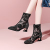 头花朵民族风高跟短靴粗跟靴子网纱镂空凉靴YSML-D788-K750 商品缩略图3