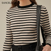 【2F】SANCELAND三石一澜23春绵羊毛复古黑白条纹毛衫套头衫SH11801059 商品缩略图4