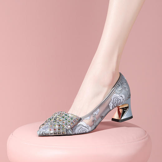 夏季新款，尖头网纱透气中跟单鞋YSML-A060-K751-1 商品图3