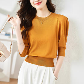 圆领冰丝半袖打底衫，春夏新款内搭短款针织衫通勤显瘦上衣CC-AB7129