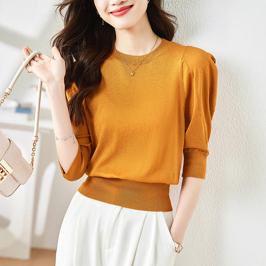 圆领冰丝半袖打底衫，春夏新款内搭短款针织衫通勤显瘦上衣CC-AB7129 商品图0