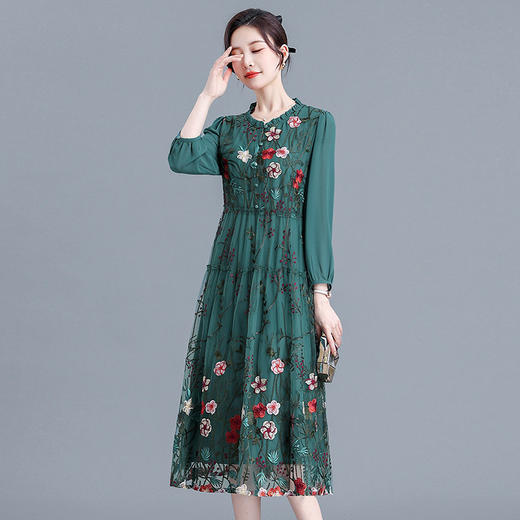 QYM SY23C21-Y重工刺锈连衣裙纱网中长款A字裙 商品图5