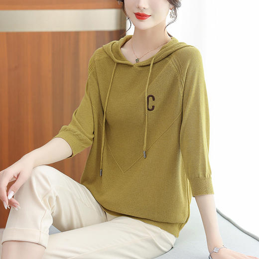 连帽卫衣七分袖上衣，女针织衫薄款春装新款妈妈夏季半袖t恤衫CC-10-2703 商品图1
