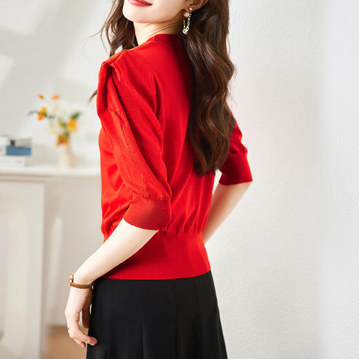 圆领冰丝半袖打底衫，春夏新款内搭短款针织衫通勤显瘦上衣CC-AB7129 商品图3