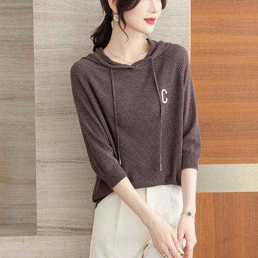 连帽卫衣七分袖上衣，女针织衫薄款春装新款妈妈夏季半袖t恤衫CC-10-2703 商品图7