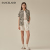 【2F】SANCELAND三石一澜23春双绉真丝衬衣短袖黑白印花衬衫SH11101082 商品缩略图0