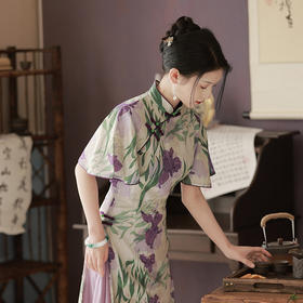 改良奥戴复古国风气质修身中紫色旗袍XL-23067