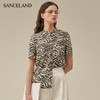 【2F】SANCELAND三石一澜23春双绉真丝衬衣短袖黑白印花衬衫SH11101082 商品缩略图2