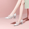 网纱时尚水钻花朵粗跟浅口单鞋，春秋尖头中高跟女瓢鞋YSML-A060-K751-4 商品缩略图0