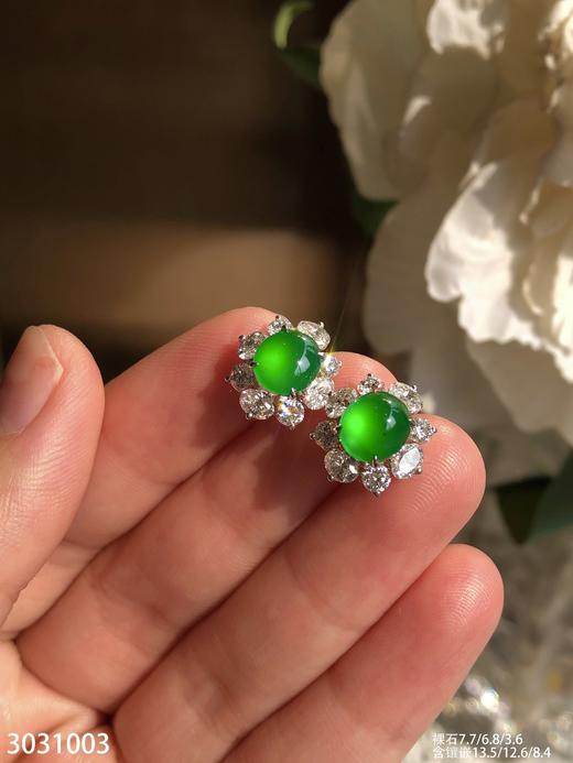 老坑玻璃帝王绿黄阳蛋面耳钉【3031003】具体价格微信咨询 商品图0