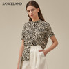【2F】SANCELAND三石一澜23春双绉真丝衬衣短袖黑白印花衬衫SH11101082 商品缩略图1