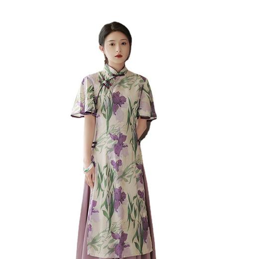 改良奥戴复古国风气质修身中紫色旗袍XL-23067 商品图4