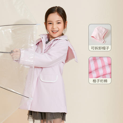 mettekids女童棉外套2022春秋新款雨衣儿童防水防风粉色翻领童装 商品图0