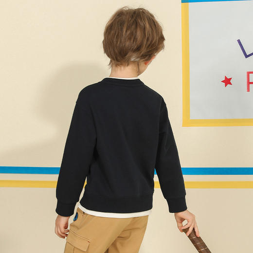 【精纺纯棉卫衣】mettekids童装拼接双层长袖卫衣男女童圆领套头衫 商品图2