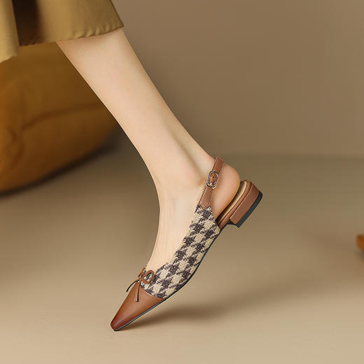 春季新款，千鸟格纹拼接里外全皮后空凉鞋HCY-K3385 商品图0