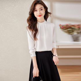 长袖立领缎面职业通勤高腰A字半身裙子两件套装