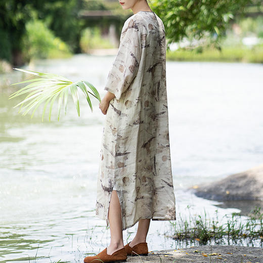 文艺棉麻印花盘扣七分袖中式复古改良旗袍SJ-6149 商品图2