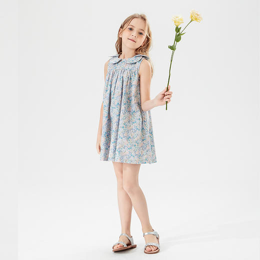 mettekids儿童裙子女童连衣裙夏季中大童洋气碎花纯棉娃娃领夏装 商品图2