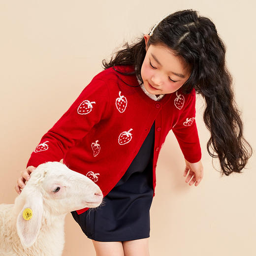 mettekids儿童羊绒衫春秋轻薄款打底针织衫草莓大童毛衣女童开衫 商品图2