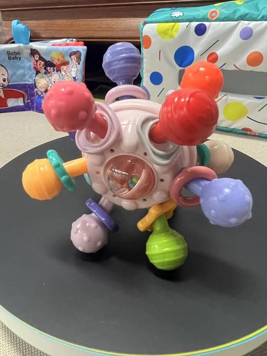 婴儿曼哈顿手指球手摇铃玩具 原子球旋转磨牙牙胶手抓玩具 软胶球 商品图1