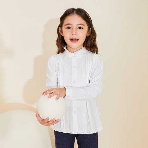 mettekids女童衬衫儿童秋装长袖上衣2022新款洋气时髦白色衬衣 商品图0