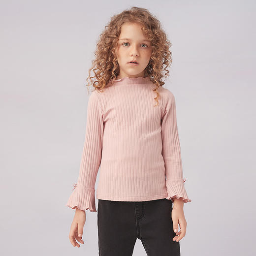 【抽条弹力针织T恤】童装春夏新品女童长袖T恤时尚喇叭袖针织上衣 商品图2