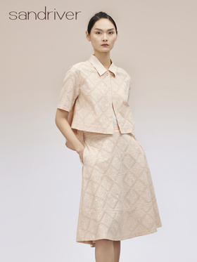 纯棉刺绣翻领短袖开衫 SJS95W025W