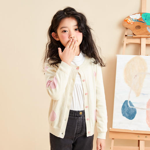 【薄款女童针织开始】22年秋季新品女宝长袖针织开衫圆点薄款棉羊绒小外套 商品图0