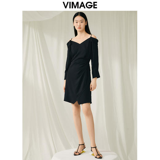 VIMAGE纬漫纪春季新款设计感小众收腰气质连衣裙V1907509 商品图1