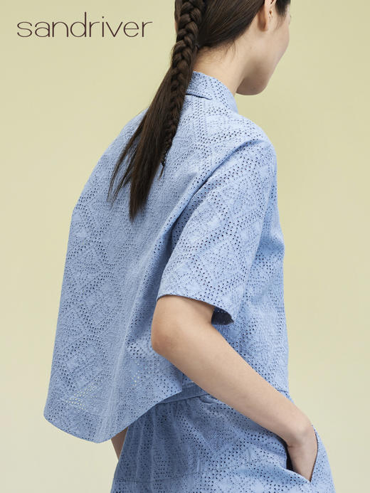 纯棉刺绣翻领短袖开衫 SJS95W025W 商品图4