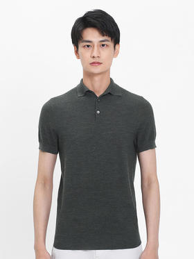 callisto深绿横机提花羊毛翻领T恤 SSTSS212H