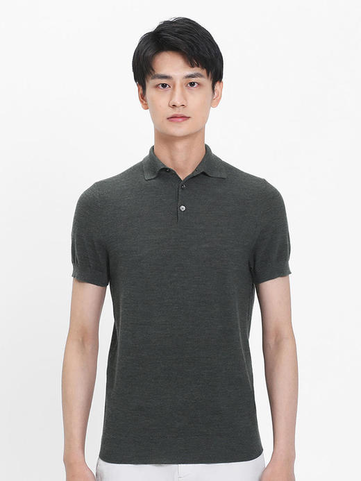 callisto深绿横机提花羊毛翻领T恤 SSTSS212H 商品图0