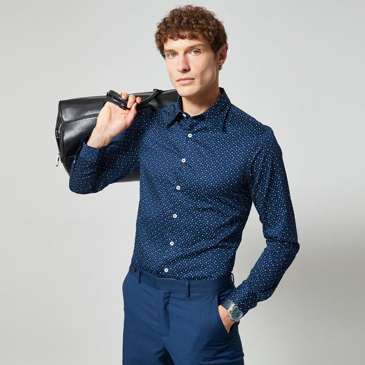 【100棉】罗蒙衬衫男长袖春秋装休闲印花纯棉衬衣 商品图3