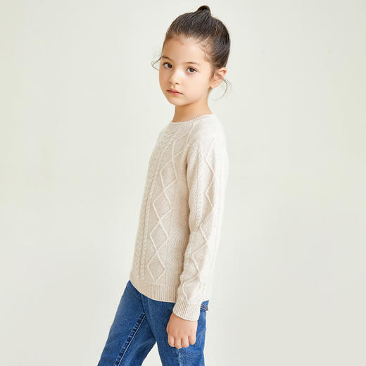 mettekids儿童羊绒衫圆领偏厚中大童毛衣女孩套头春秋款针织衫 商品图3