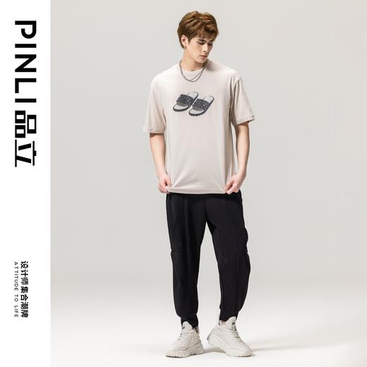 PINLI品立春季新款男士印花T恤圆领短袖休闲上衣BG231111038 商品图1