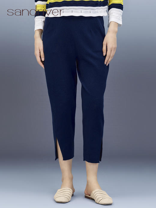 侧开叉挑孔女长裤 SJS95K020K 商品图1