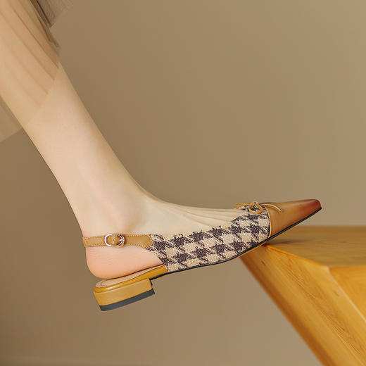 春季新款，千鸟格纹拼接里外全皮后空凉鞋HCY-K3385 商品图8