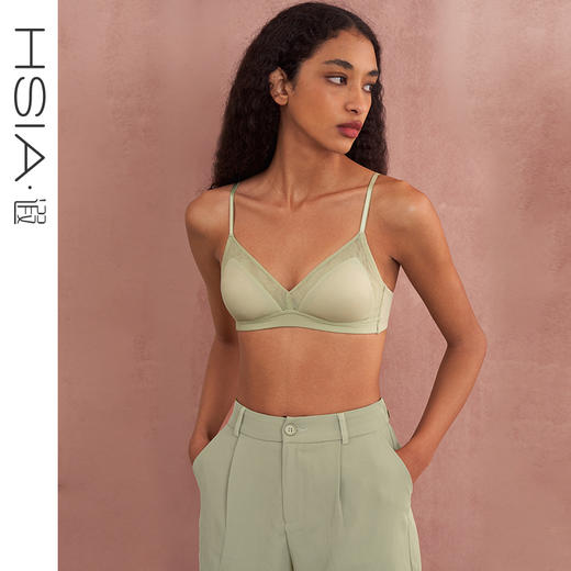HSIA遐无钢圈内衣中小胸透气网纱防凸点胸罩光面无痕三角杯文胸【光面新主张2.0】 商品图0
