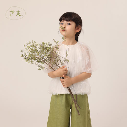 【马克珍妮 芦芙】春装新款 网纱刺绣宽松花苞型小衫230261 商品图0