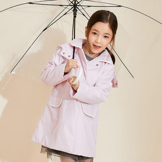 mettekids女童棉外套2022春秋新款雨衣儿童防水防风粉色翻领童装 商品图2