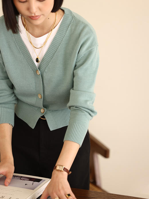 HeyDress30羊毛针织开衫女春夏法式V领短款外搭温柔气质百搭上衣 商品图0