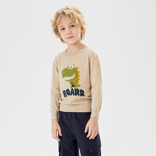 mettekids儿童针织衫男秋装新款打底衫中大女童卡通恐龙圆领毛衣 商品图1