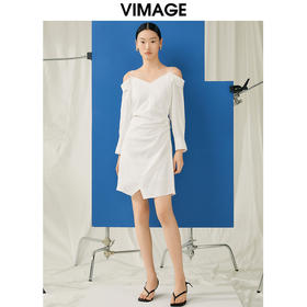 VIMAGE纬漫纪春季新款设计感小众收腰气质连衣裙V1907509