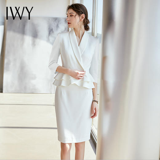 IWY/高端白色西服套裙女时尚修身显瘦职业商务通勤主持人上镜OL面试装C957+S810 商品图0