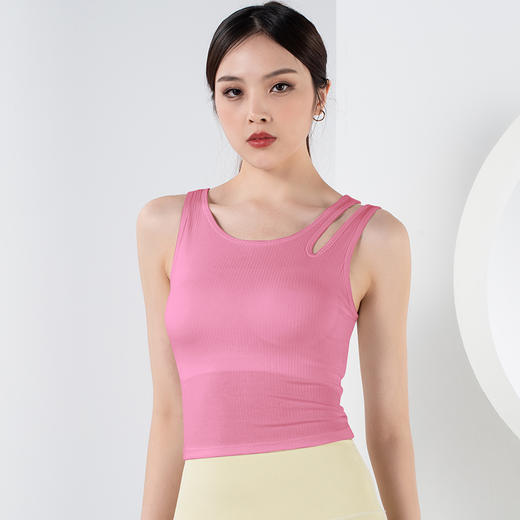 【限时秒】YOGACODE【火树银花系列】镂空肩带速干带胸垫瑜伽背心YCDS450 商品图1
